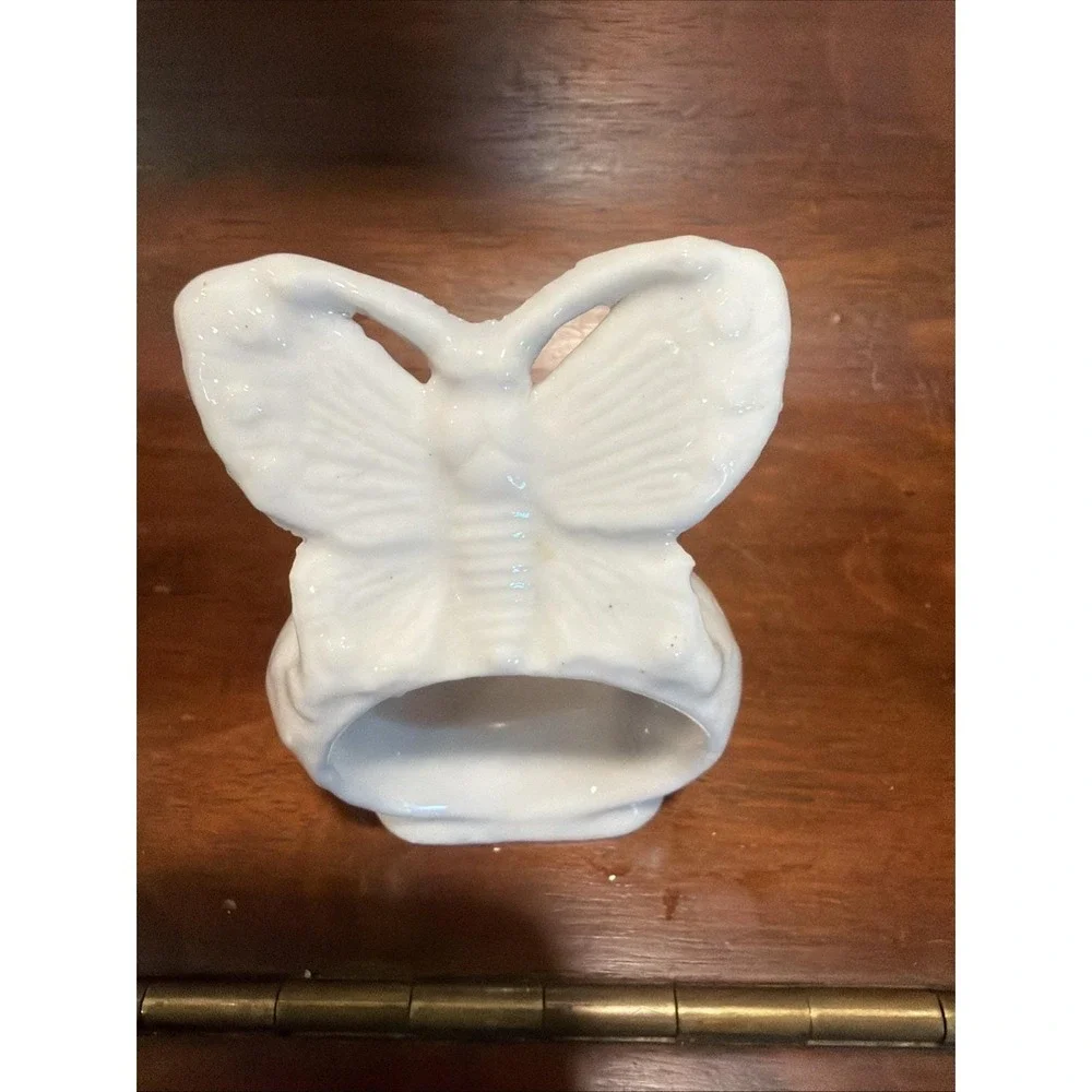 4 Vintage White Ceramic Butterfly Napkin Holders